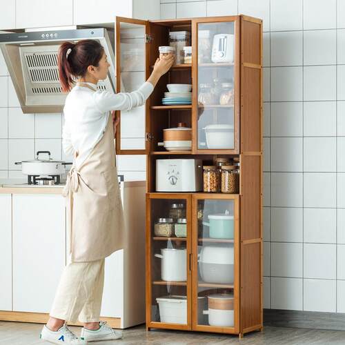 厨房碗盘收小纳柜子带门多层置物架厨具餐柜具储物柜TT653281缝夹