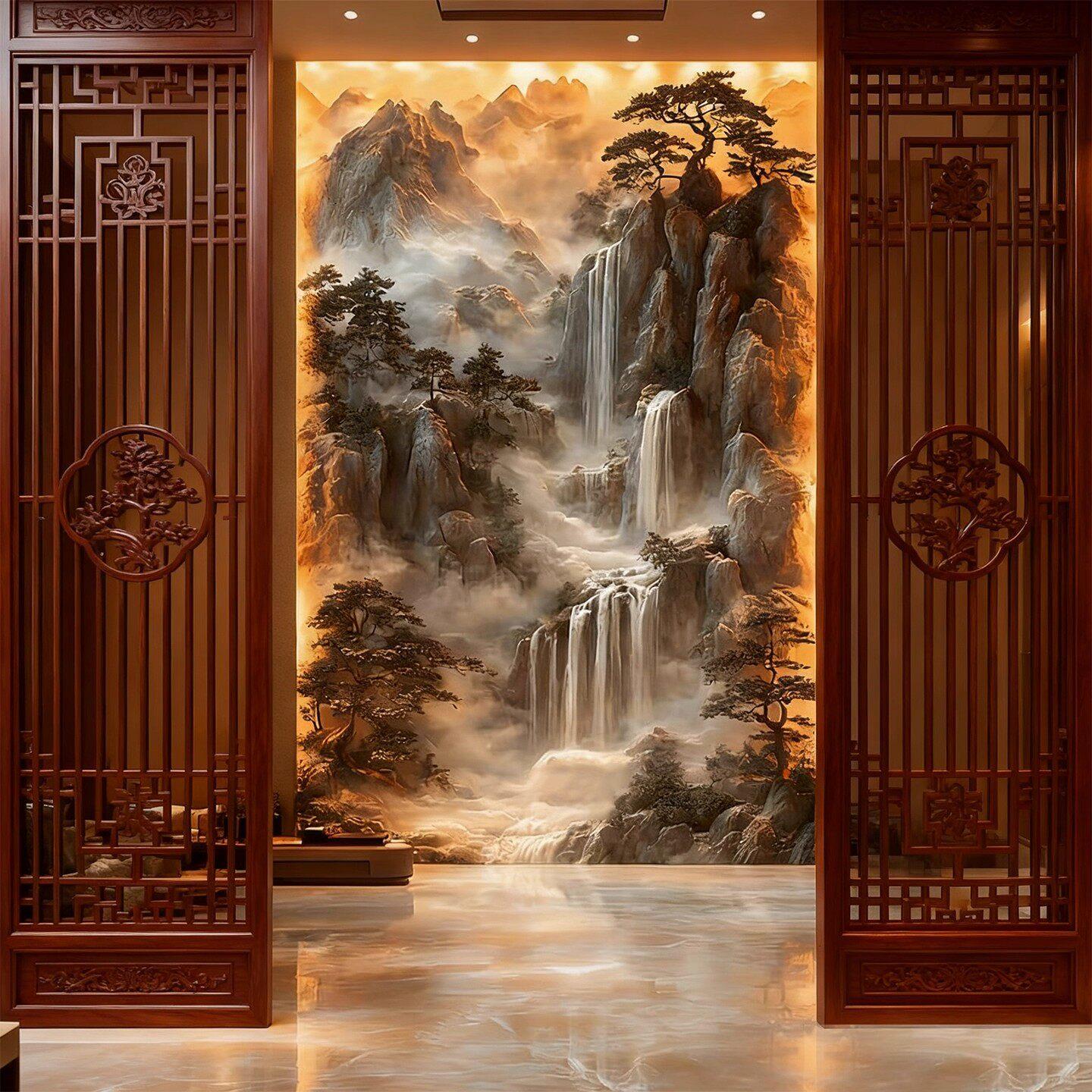 别墅公司前台浮雕3D立体碳晶板背景墙电视客厅玄关竹木纤维护墙板