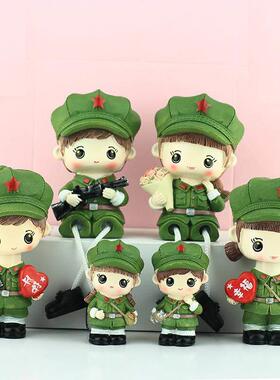 十一国庆节创意摇头军人情侣娃娃电视柜装饰小红军摆件节日礼品
