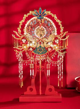 舞绣缘团扇结婚新娘出嫁手捧花新中式红色重工秀禾喜扇diy材料包