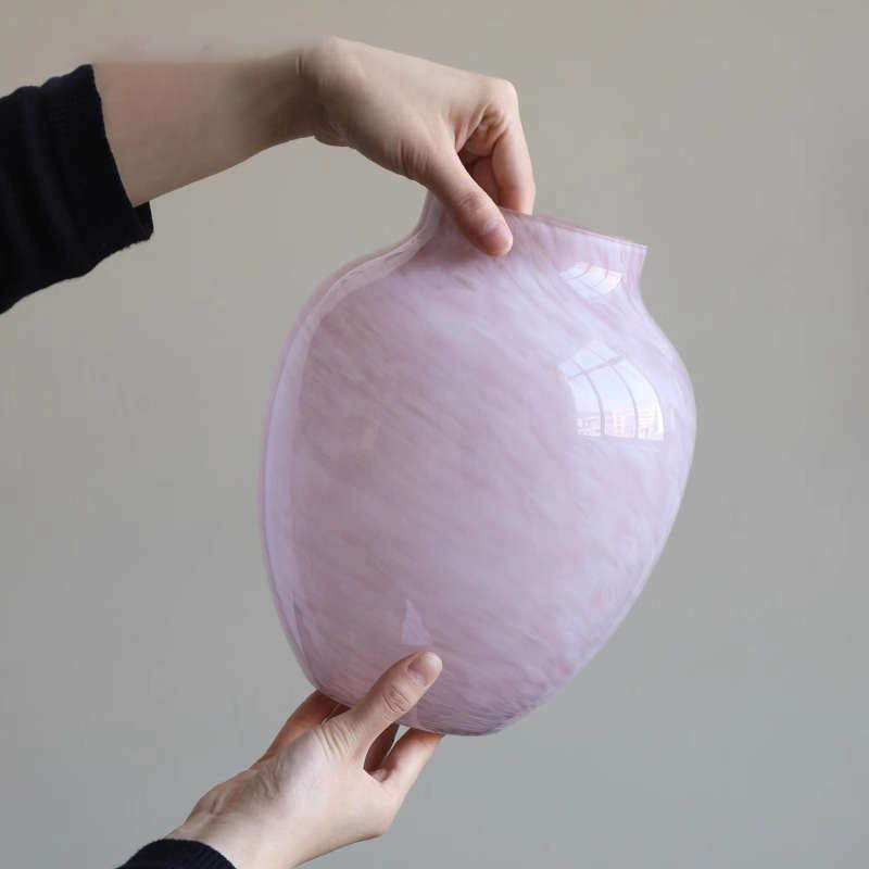 博西家居中古浅粉玻璃特别好看的花瓶摆件轻奢高档客厅水培插花瓶,家居饰品,花瓶,淘宝优惠券,粉丝福利购,淘宝优惠卷