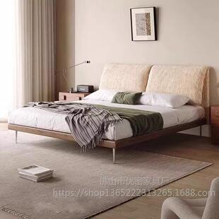 优密大象耳朵床齐边双人床雪尼尔布艺床主卧轻奢高级中古风实木床