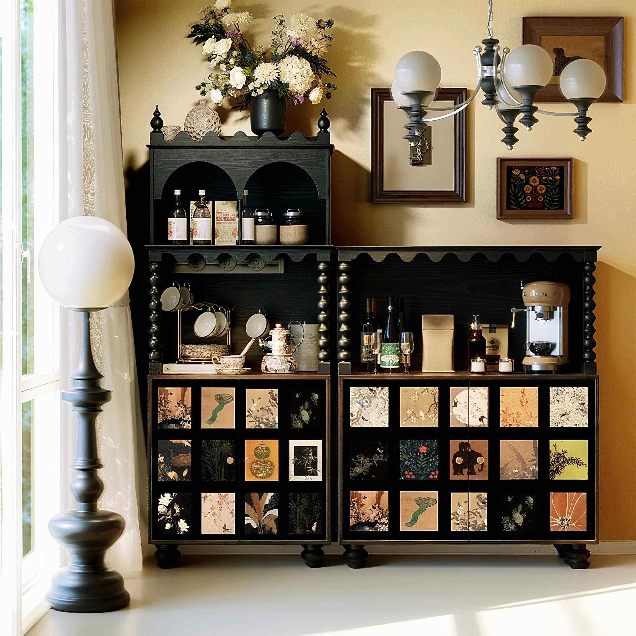 需定制中古风实木客厅沙发边咖啡机餐边柜置物架收纳储物茶水柜靠