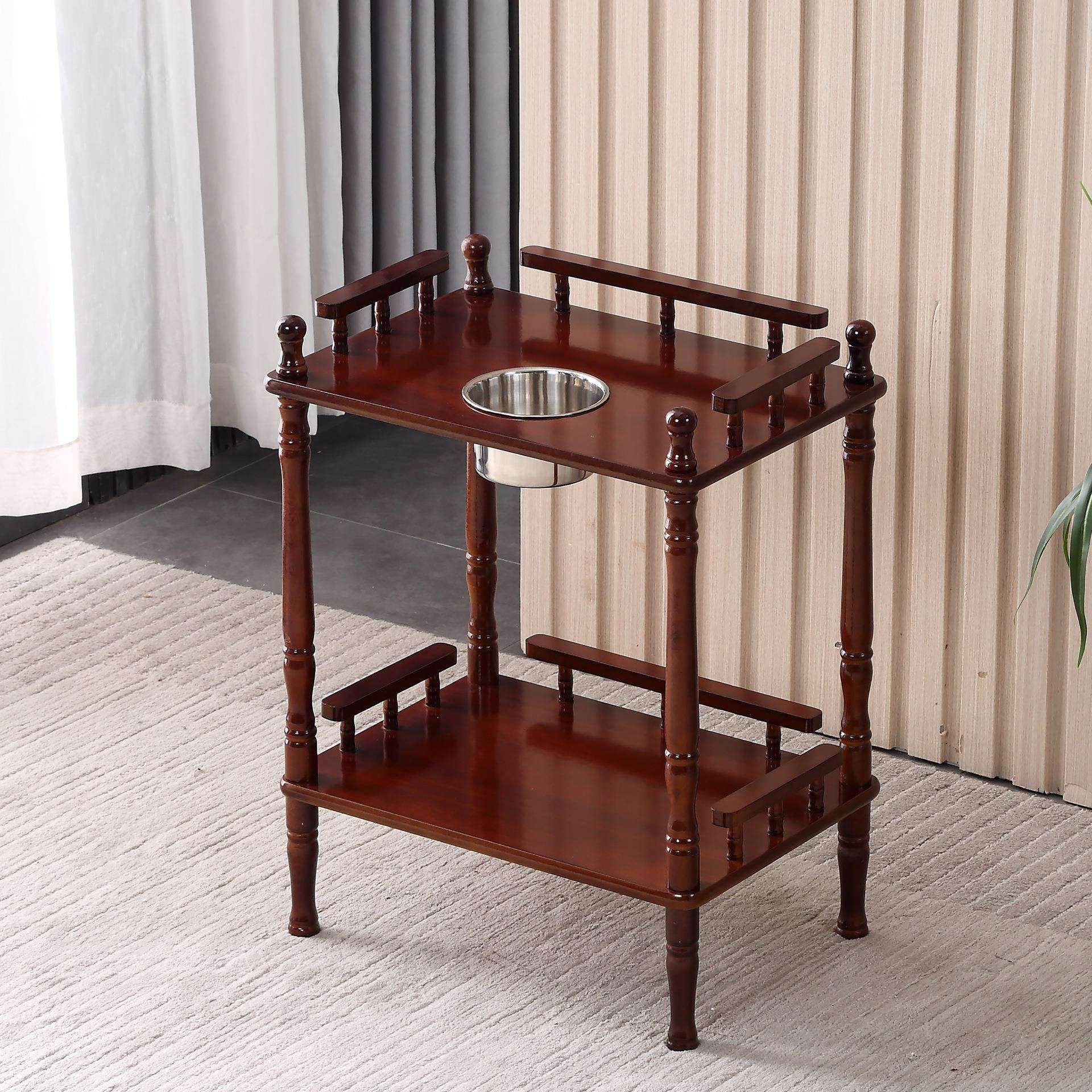 实木现代电话架置物架子棋牌室小茶几圆形茶水架简约小桌子家具