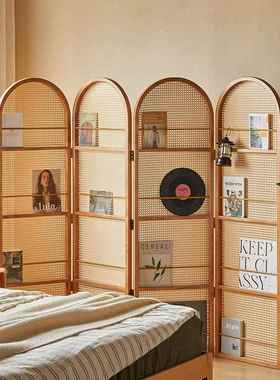 中复古移动藤编折屏风客厅卧室玄关叠户正对门法式置隔89587断物