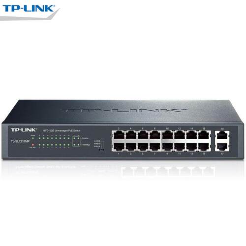 TP-LINK TL-SL1218MP 16口百兆+2口千兆非网管PoE交换机AP供电器