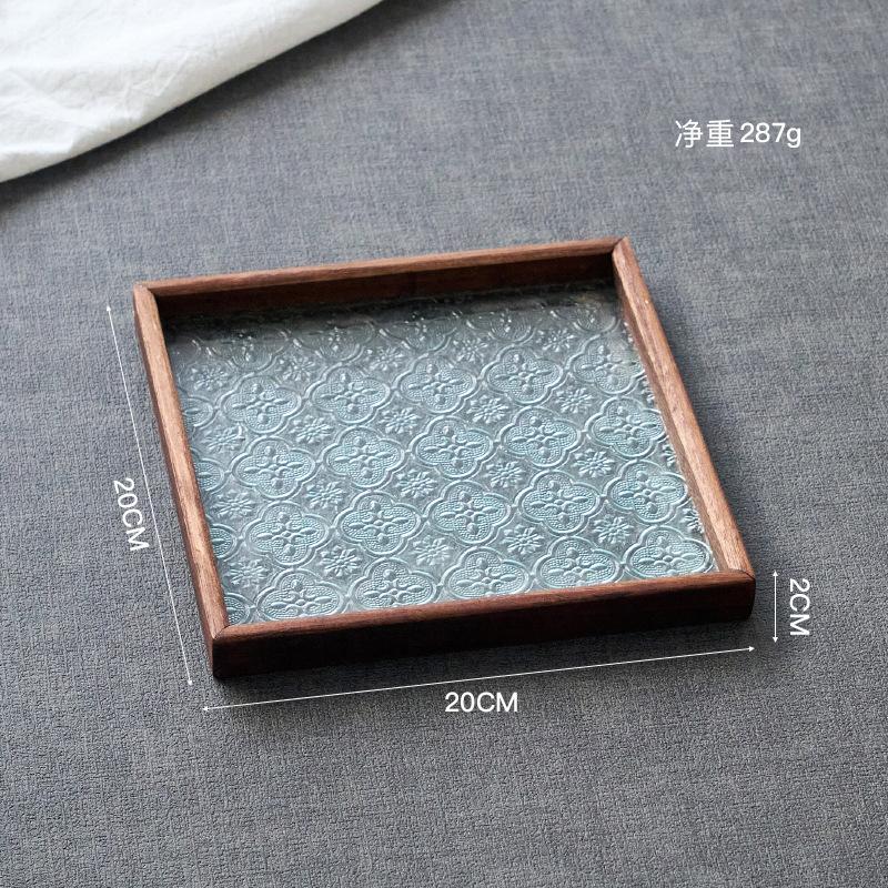 ins长方形木质玻璃茶盘香薰托盘