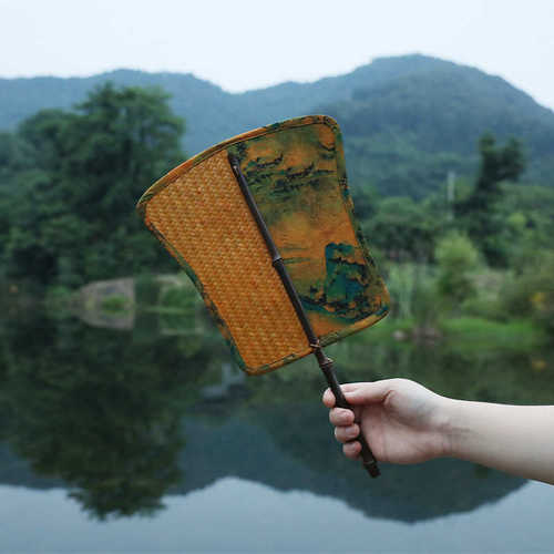 手工竹编 扇子 复古 纳凉 缎面 中式 纯手工