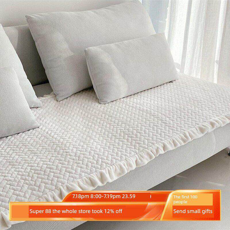 韩国进口沙发靠垫豪华加厚长毛绒面料纯色欧式沙发套简易防滑凸窗