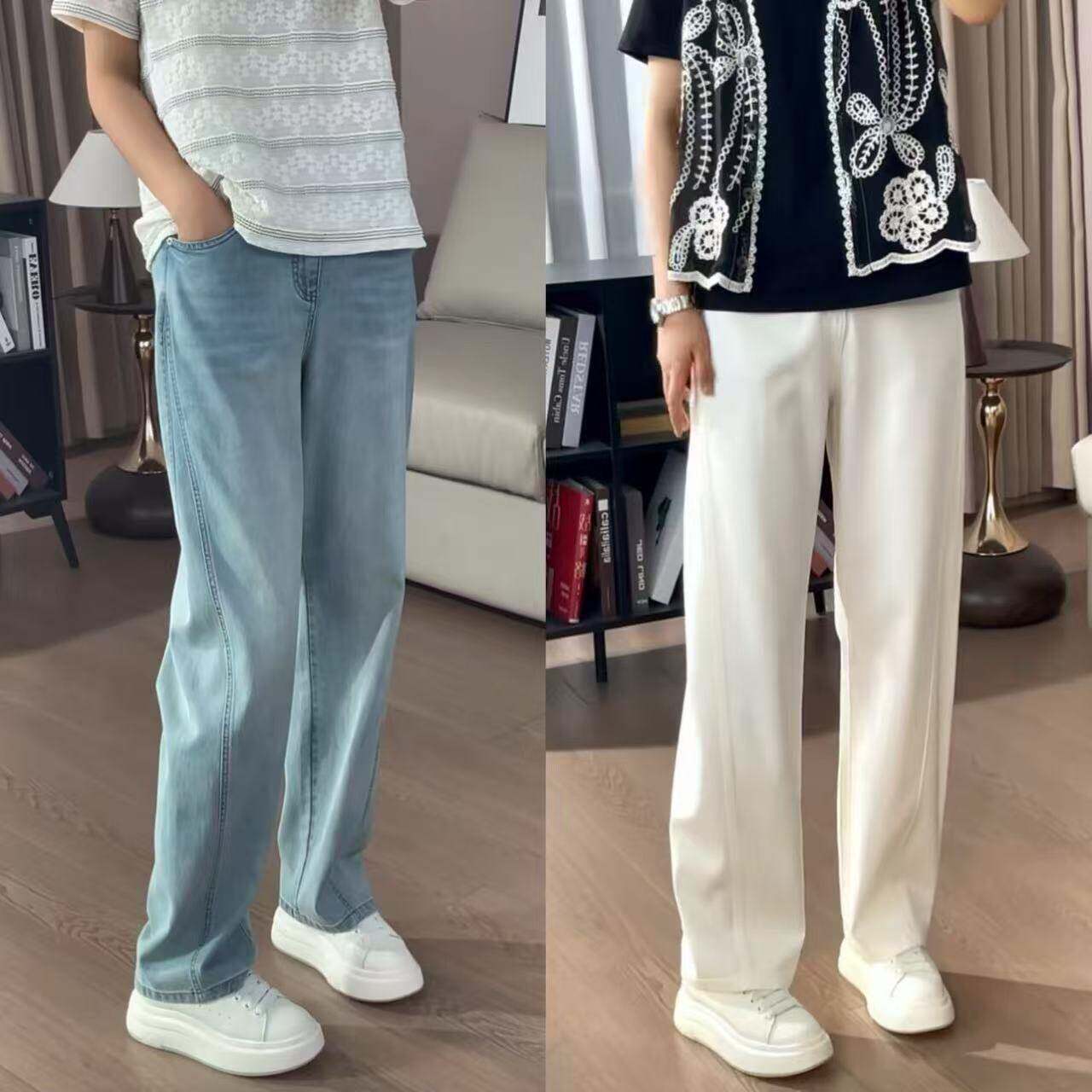 直筒牛仔裤女2026新款夏薄款高腰窄版阔腿裤垂感大尺码梨形身材裤
