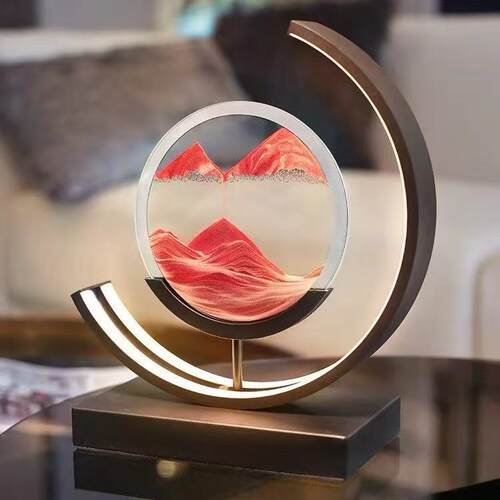 跨境床头3D流沙画双灯带LED超亮夜灯卧室中国风装饰玻璃沙漏台灯
