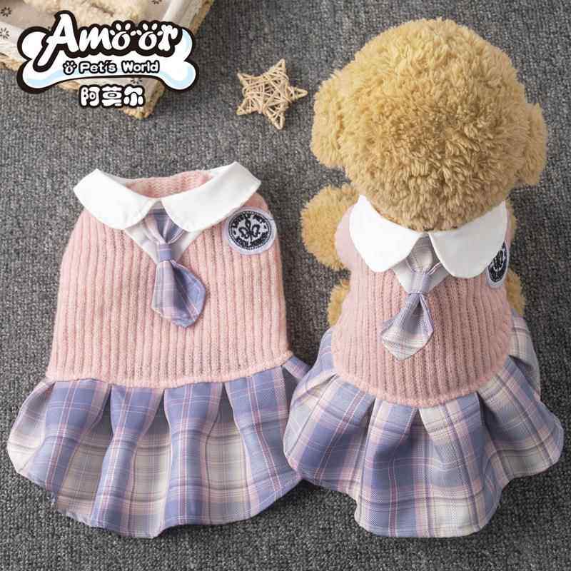 宠物春夏衣服JK领结格子裙子猫咪衣服小型犬布偶英短服饰