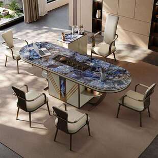 蓝宝石奢石岩板茶台桌现代茶桌椅组合简约轻奢高级感办公室泡茶台
