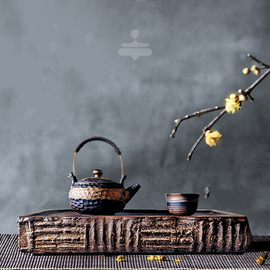 干泡台粗陶仿古汉砖陶瓷蓄水式，茶盘蓄存水茶台创意功夫茶具茶托盘