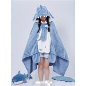 露娜鲨鱼学生午休趴睡办公室空调毛毯子午睡衣披肩连帽懒人披风