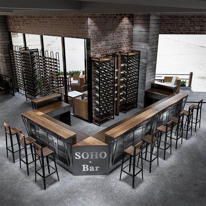 工业风吧台咖啡酒吧柜台铁艺复古餐厅饭店创意转角收银台前台店铺