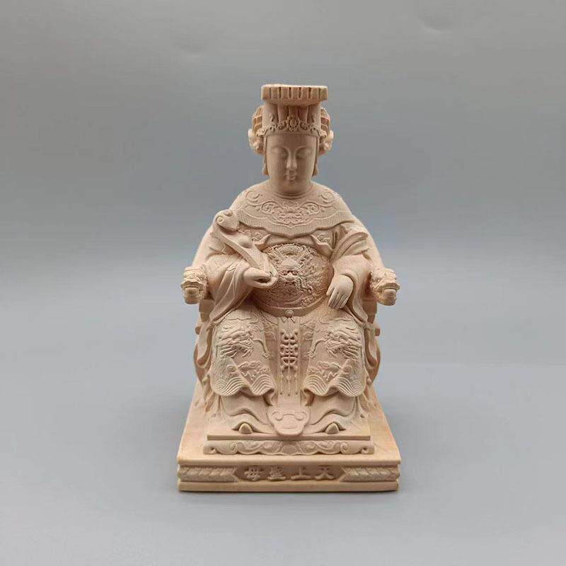 黄杨木雕湄洲妈祖摆件旅游纪念雕像办公室汽车装饰桧木像