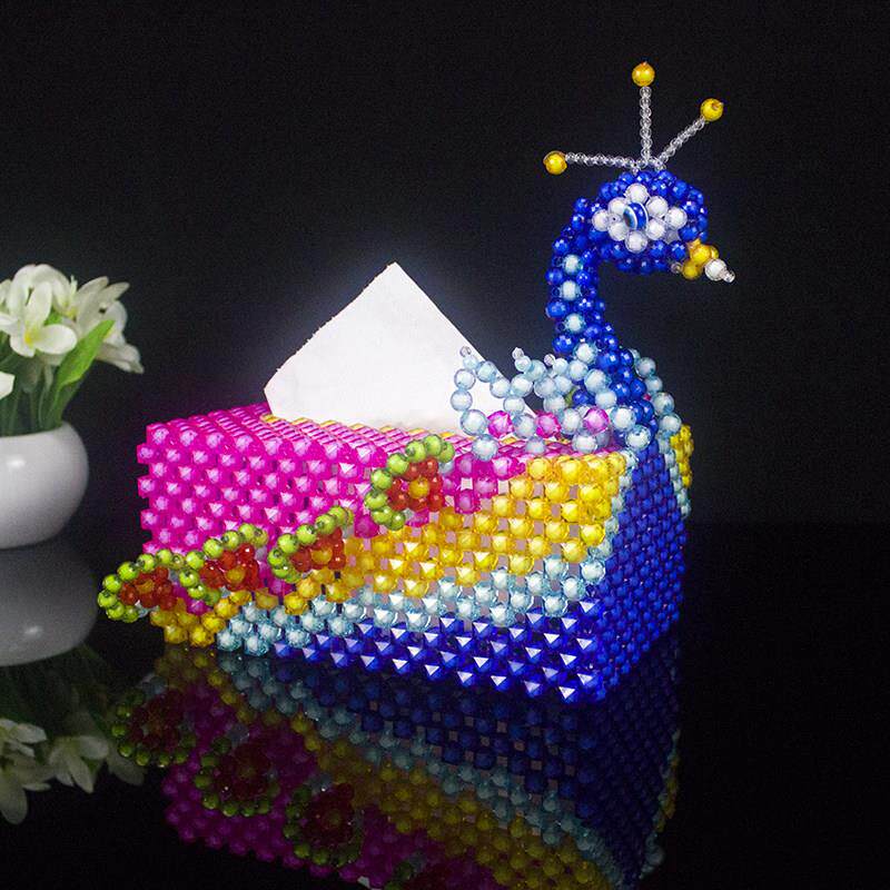 手工串珠DIY成品纸巾盒家居客厅桌面装饰餐桌摆件孔雀餐巾卫生纸