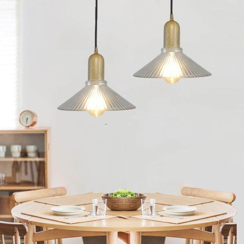 日式胡桃木玻璃吊灯吧台餐厅橱窗玄关灯卧室原木陶瓷黄铜三头吊灯