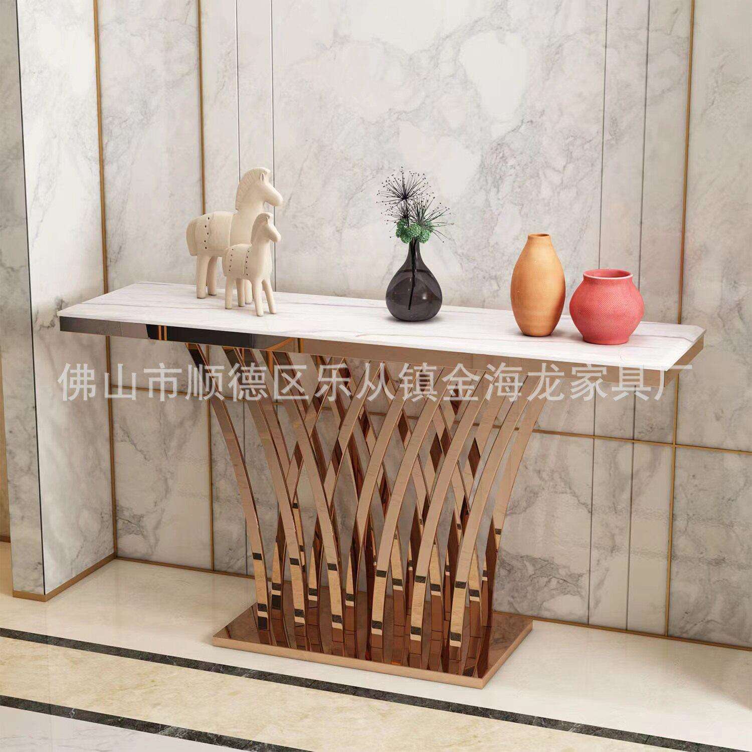 不锈钢玄关桌靠墙走廊装饰画过道玄关柜现简约玄关台走廊端景台