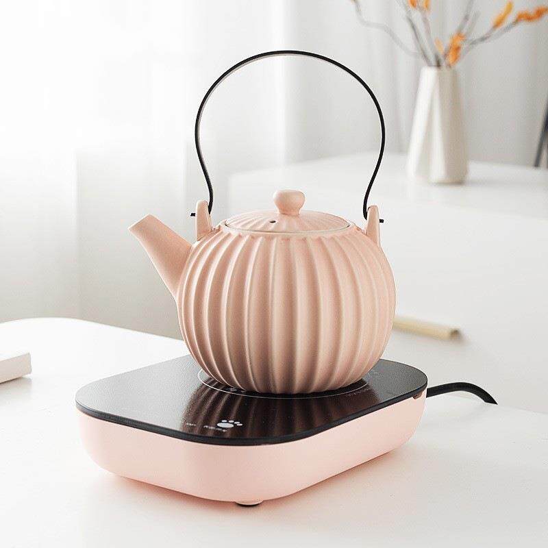 煮茶器电陶炉家用办公围炉煮茶过滤泡茶壶陶瓷粉色提梁烧水壶