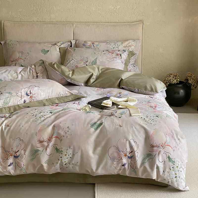 高端UGP50套支四复古美式花全棉件田园风被套印纯棉床单裸睡床上