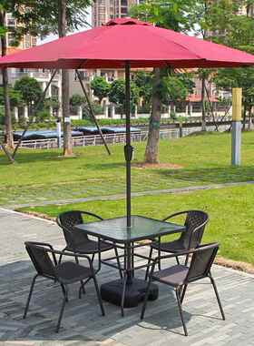 户外桌椅带伞外庭院天休闲铁室露遮艺太阳伞咖啡厅HWZY奶茶店外摆