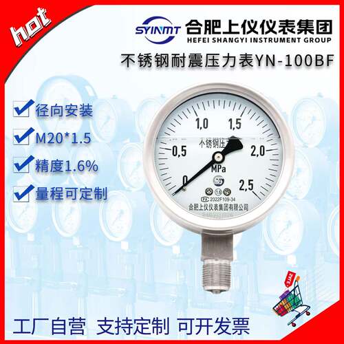 全不锈钢耐震抗震压力表YN-100BF耐高温防腐真空表压力计