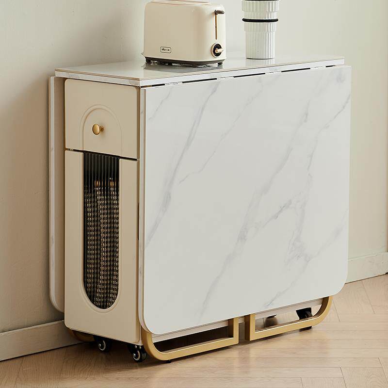 实木岩板折叠餐桌玻璃酒柜一体小户型家用可伸缩长方形吃饭折叠桌