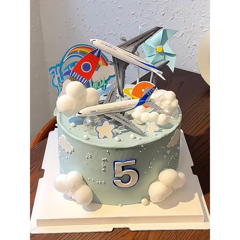 18元包邮】覆古小飞机蛋糕装饰摆件航空客机飞机模型男生男孩生日