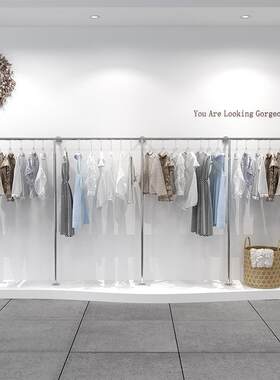 服装店展示架不锈钢上墙壁挂侧挂衣架落地式陈列架挂衣杆货架支撑