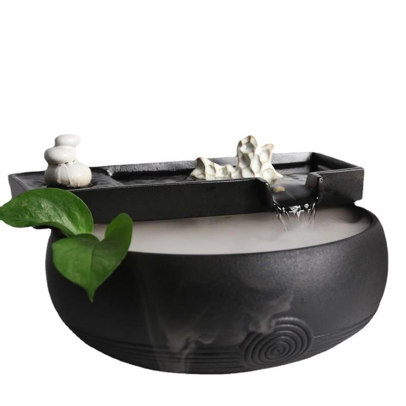 枯山水陶瓷流水摆件茶桌桌面喷泉水循环流水器假山装饰品雾化器