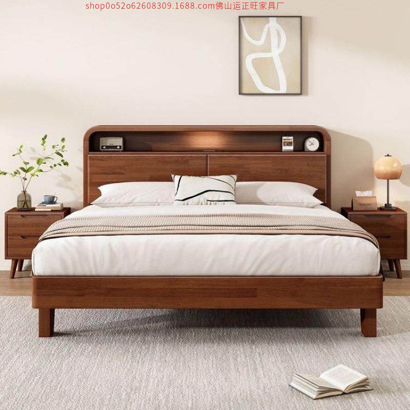 约现代橡屋胶木全YZW-5635实木1.8米双人家用带夜灯1.2简米出床租