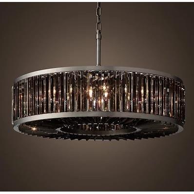 美式复古铁艺K9水晶吊灯简约餐厅客厅个性圆形乡村别墅水晶吊灯