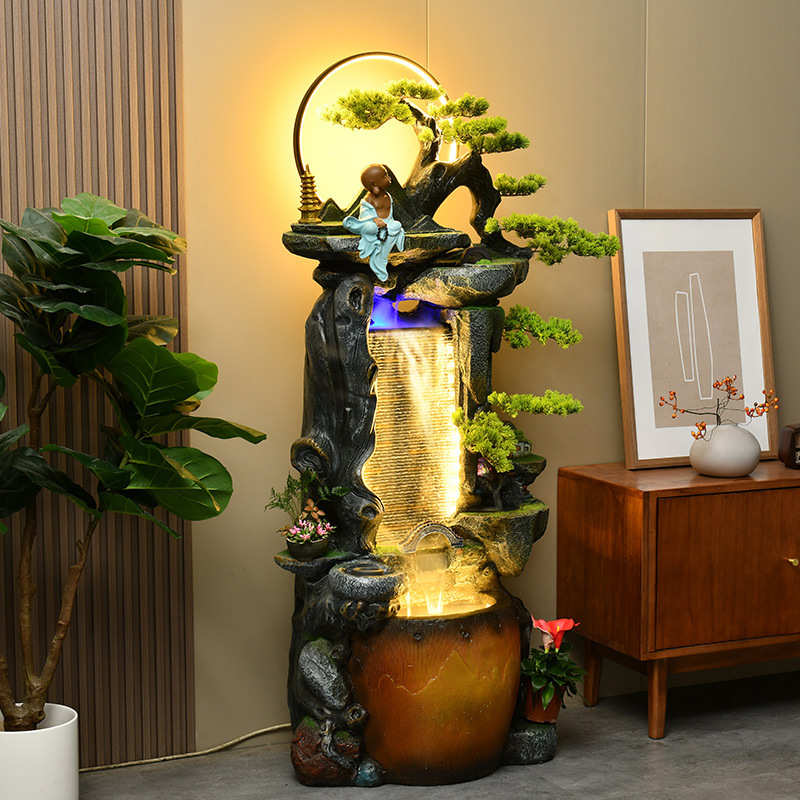 中式禅意流水摆件假山喷泉招财客厅茶室前阳台办公电视柜旁边装饰
