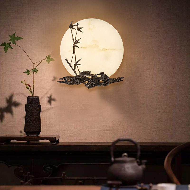 新中式全铜云石壁灯客厅茶室玄关户外庭院背景墙设计师创意艺术灯