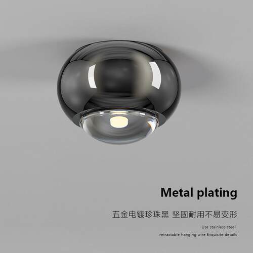 轻奢透镜灯吸顶灯圆形珍珠黑过道走廊灯北欧极简客厅卧室阳台灯具