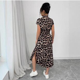 Women'S Leopard Print Dress, Casual Fashion Split Dress For