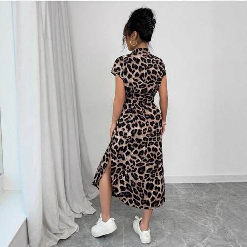 Women'S Leopard Print Dress, Casual Fashion Split Dress For