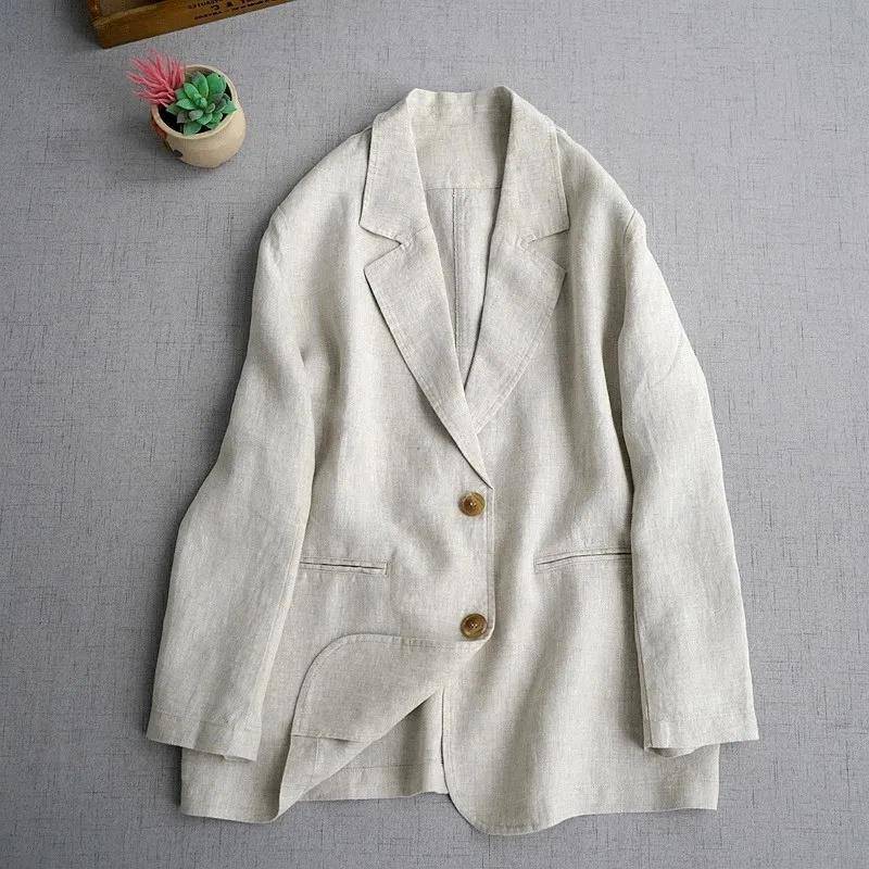 好货日系亚麻小西装外套女春秋新款气质宽松休闲棉麻西服通勤百搭