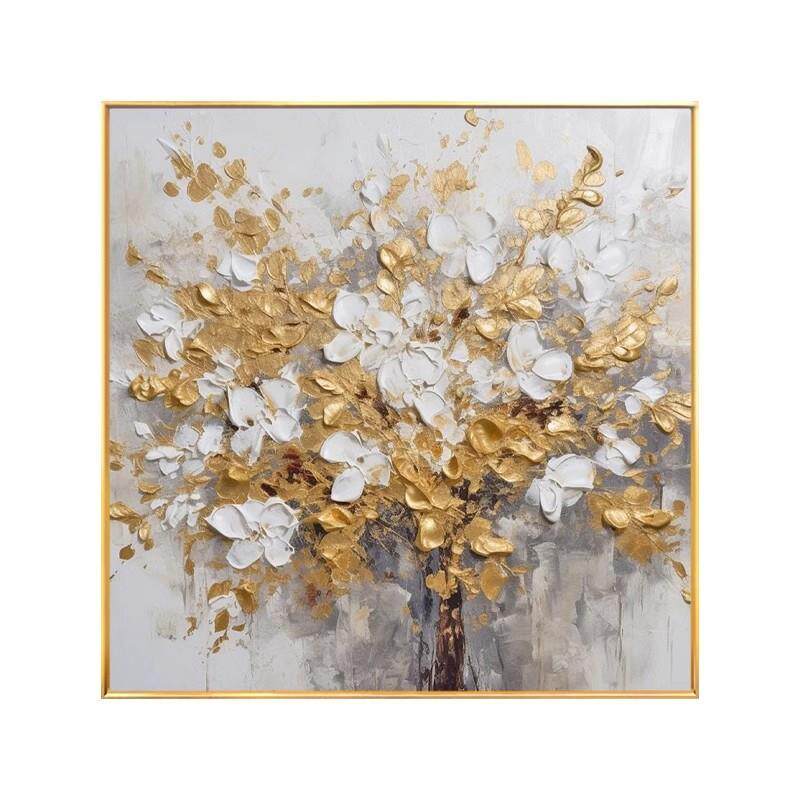 手绘油画繁花似锦玄关餐厅装饰画现代轻奢客厅背景墙大幅抽象挂画