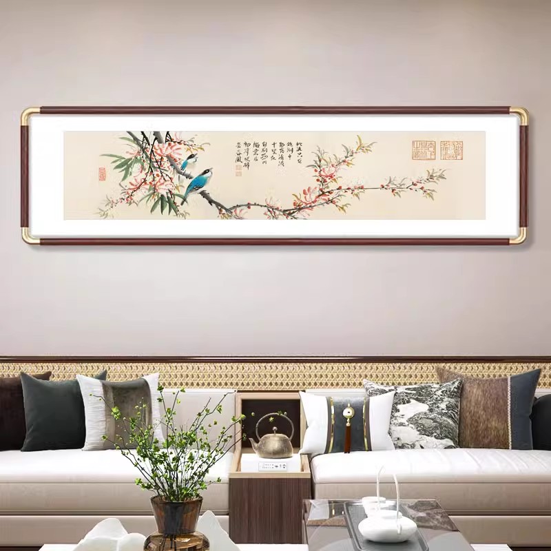 花鸟画客厅沙发背景墙装饰画客卧室床头挂画新中式茶室书房实木框