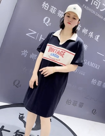 针丝缘5412夏季运动风连衣裙胖妹妹加肥加大码女装中长款裙子