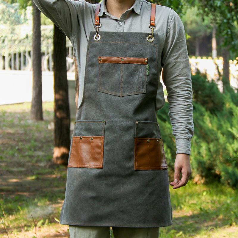 发型师围裙牛仔定制logo奶茶咖啡店餐厅美发美甲男女工作服印字