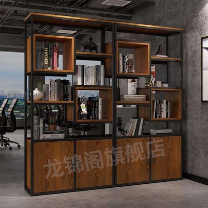 公司隔断墙置物架办公室铁艺屏风隔断简约镂空展示架客厅花架书柜