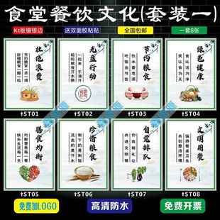 食堂文化标语墙贴食堂珍惜粮食挂图标识餐厅光盘行动宣传海报标牌