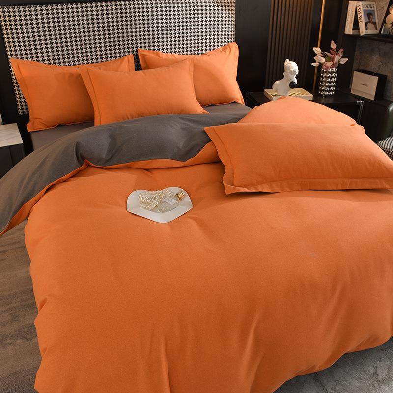 A类纯色加厚纯棉四件套 秋冬季全棉磨毛四件套床上用品套件三件套