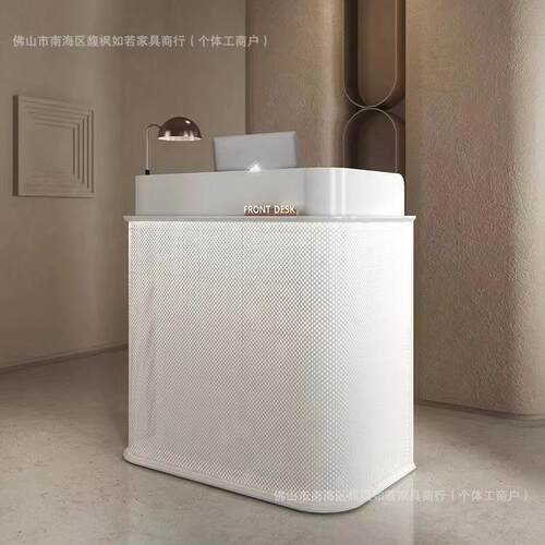 现代轻奢办公桌吧台收银台前台美容院高档文件柜子轻奢弧形接待台