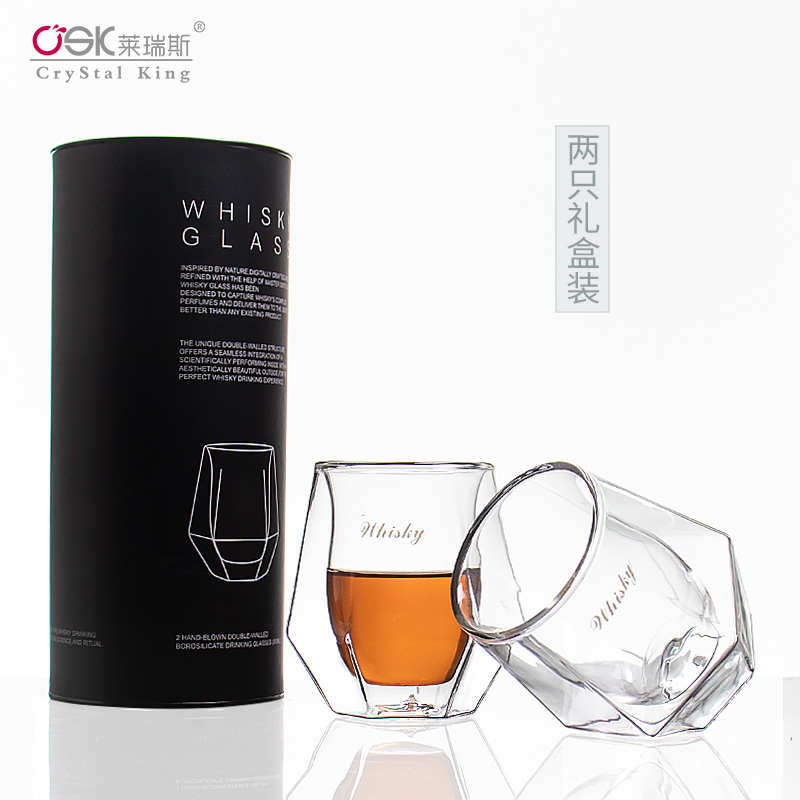 创意威士忌酒杯酒具手工洋酒杯子八角啤酒杯不倒翁酒杯家用2只装