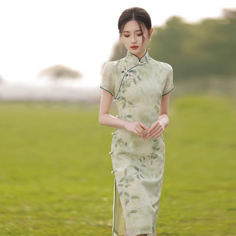 改良旗袍女新款2025夏季绿色高端气质日常连衣裙新中式年轻款少女